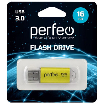 Память USB  16GB Perfeo C14 Gold metal series