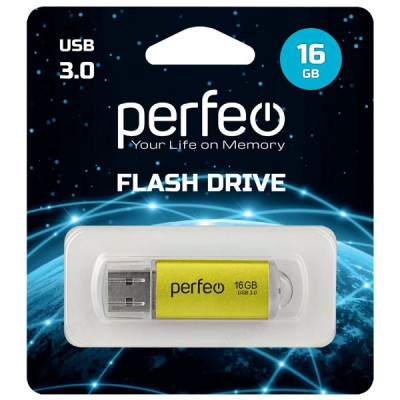 Память USB  16GB Perfeo C14 Gold metal series