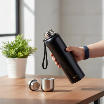 Термос PERFEO (PF_C3707) 1 л., черный, для напитков с глухой пробкой, ситечком, ремешком-4