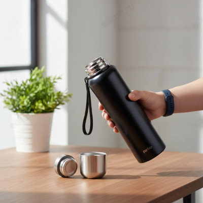 Термос PERFEO (PF_C3707) 1 л., черный, для напитков с глухой пробкой, ситечком, ремешком-4