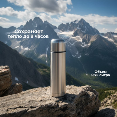 Термос металл PERFEO 0,75 л., нержавеющая сталь (PF_C3712) с пробкой-кнопкой