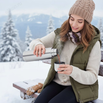 Термос металл PERFEO 1 л., нержавеющая сталь (PF_C3713) с пробкой-кнопкой-4