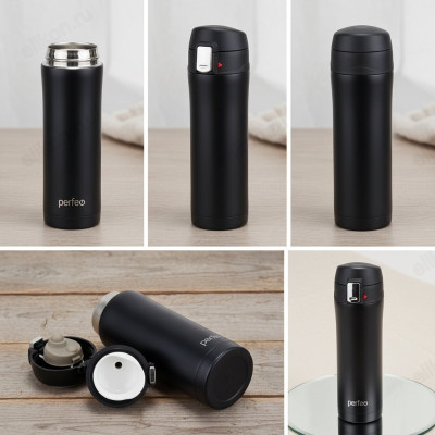 Термос металл PERFEO 0,45 л., черный (PF_C3722) с крышкой-поилкой, ситечком-6