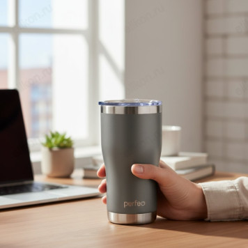 Термокружка PERFEO 0,6 л (PF_C3725) серый, с прозрачной крышкой-3
