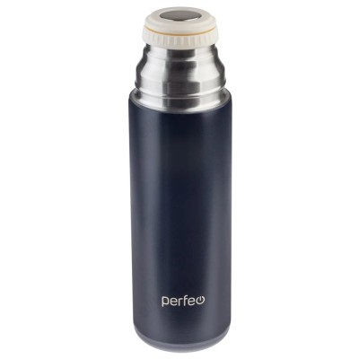 Термос металл PERFEO 0,6 л., нержавеющая сталь (PF_D0204) черный с пробкой-кнопкой-1