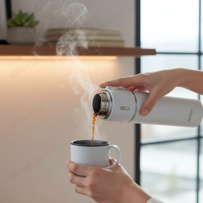 Термос металл PERFEO 0,5 л., нержавеющая сталь (PF_D0213) белый с пробкой-кнопкой-2