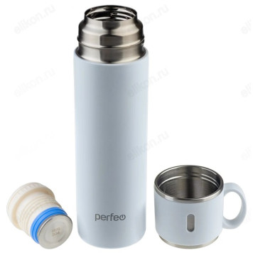 Термос металл PERFEO 0,5 л., нержавеющая сталь (PF_D0213) белый с пробкой-кнопкой-6