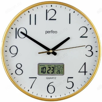 Часы настенные Perfeo PF-WC-013, пластик, золотистые