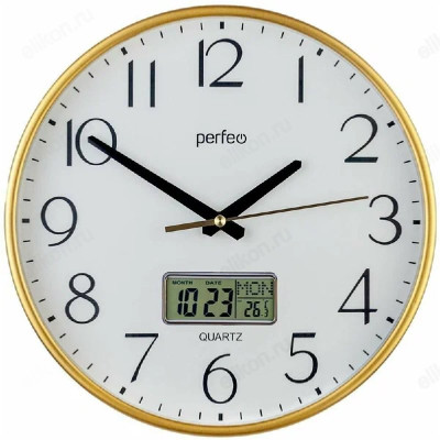 Часы настенные Perfeo PF-WC-013, пластик, золотистые