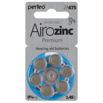 Батарейка Perfeo ZA675/6BL Airozinc Premium, 1.45 V