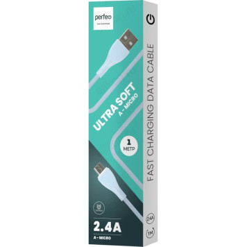 Кабель USB - Micro 1м 2,4A PERFEO U4022 голубой-1