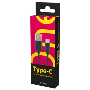 Кабель USB - USB Type-C 1м Perfeo (U4703), бокс, черный-1