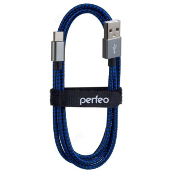 Кабель USB - USB Type-C 1м Perfeo (U4903) черно-синий