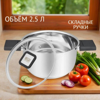Кастрюля RESTO ANSER 2.5л 92202 склад. ручки