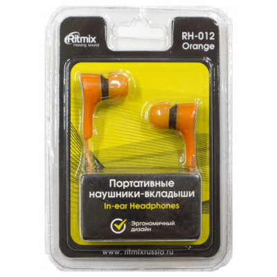 Наушники проводные Ritmix RH-012, оранжевый