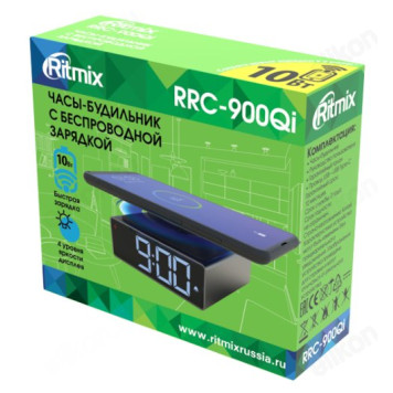 Часы-будильник Ritmix RRC-900Qi Grey, пластик, черные-2