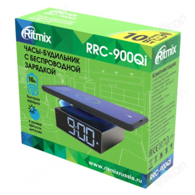 Часы-будильник Ritmix RRC-900Qi Grey, пластик, черные-2