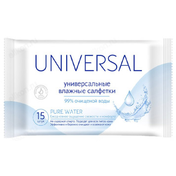 Салфетки влажные универсальные Universal Pure Water, 15 шт