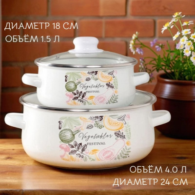 Набор кастрюль эмаль Овощной микс 4пр 894-552 индукция, стекл. крышка