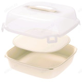 Тортница АП772 30х30х14см с ручкой, слоновая кость