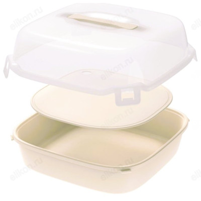 Тортница АП772 30х30х14см с ручкой, слоновая кость