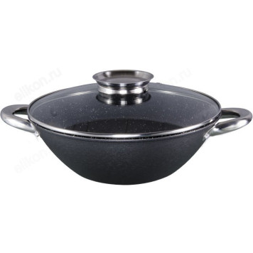 Казан чугун с крышкой ВОК Черный мрамор ВЕ-905/28см