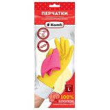 Перчатки латексные хозяйственные DGL017L с х/б напылением, р-р M желтые