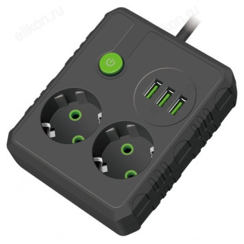 Удлинитель Amper 2,0м 2гн JH-1034U-2B черный