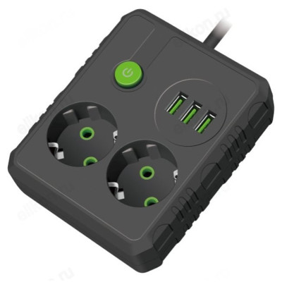 Удлинитель Amper 2,0м 2гн JH-1034U-2B черный