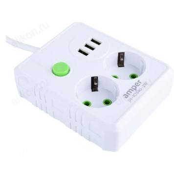 Удлинитель Amper 2,0м 2гн JH-1034U-2W белый.