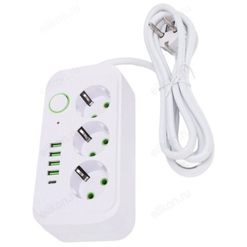 Удлинитель Amper 2,0м 3гн 10А 2500 Вт 4USB JH-1074U-2W бел.