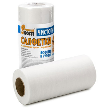 Салфетки из спанлейса в рулоне с перфорацией , 25х30см, 100шт РЫЖИЙ КОТ 002925