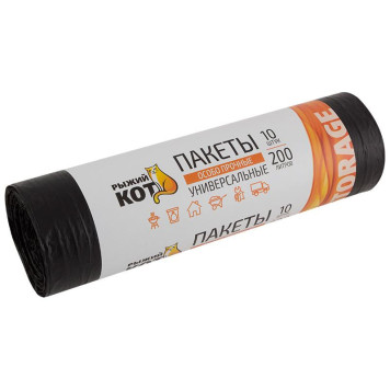 Мешки для мусора особопрочные Рыжий кот 200л (10шт/уп) черные 006978