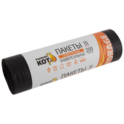Мешки для мусора особопрочные Рыжий кот 200л (10шт/уп) черные 006978