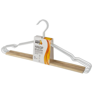 Набор вешалок металлических с деревянной перекладиной 'Винтаж' (5шт) РЫЖИЙ КОТ 107895