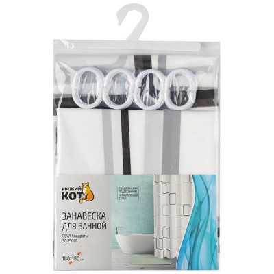 Занавеска для ванной PEVA Квадраты РЫЖИЙ КОТ 108743-2