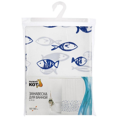 Занавеска для ванной SP-PE-01 Рыбы половина РЫЖИЙ КОТ 108995-1