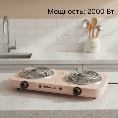 Плита SAKURA ПЭ-03C 2000Вт (2 спир.конф) беж