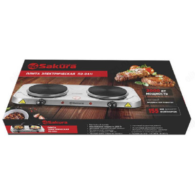 Плита SAKURA ПЭ-04Н 2000Вт (2 чуг.конф) нерж.сталь-2