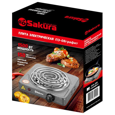 Плитка электро ПЭ-08 1500Вт 150мм 1конф/спир графит SAKURA ПЭ-08 графит-1
