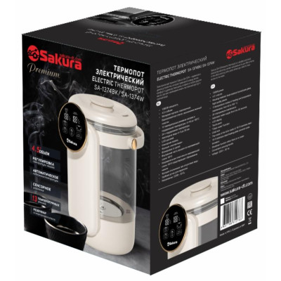 Термопот Premium 4,5л стекл. LCD сенсор 13темп замок таймер SAKURA SA-1374W-1