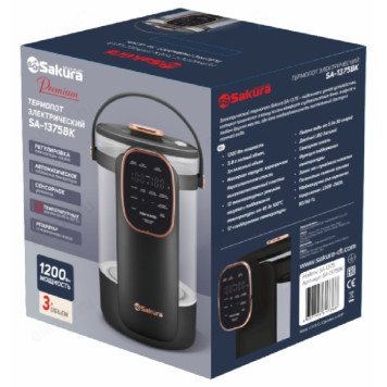 Термопот SAKURA Premium SA-1375BK 3л стекло LCD сенсор-1