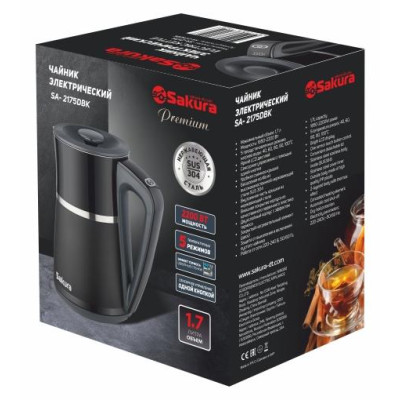 Чайник электр (1.7) Premium нерж двухсл темп реж LED дисплей SAKURA SA-2175DBK-1