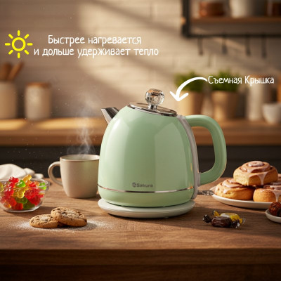 Чайник металлический SAКURA SA-2187GR 1.7л дв.стенк зел-сер