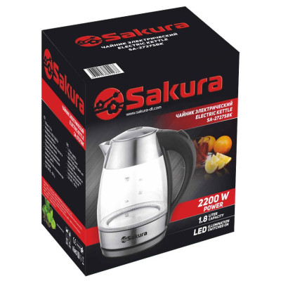 Чайник электр (1.8) стекл подсв SAKURA SA-2727SBK-1