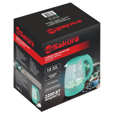 Чайник электр (1.7) стекл LED подсветка SAKURA SA-2733GR-1