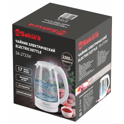 Чайник электр (1.7) стекл LED подсветка SAKURA SA-2733W-1