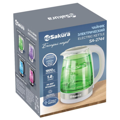 Чайник стеклянный SAKURA SA-2744P (1.8л) двойная стен-2