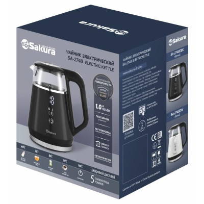 Чайник стеклянный SAKURA SA-2748DBK (1,0л) двойная стен-1