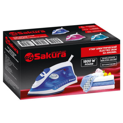 Утюг электро 1800Вт тефлон.подошва пар.увлажнение самоочист SAKURA SA-3063NBL-1
